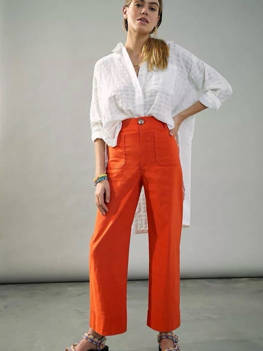 Anthropologie Maeve The Colette Crop Wide Leg Pants Orange Linen Blend 25
